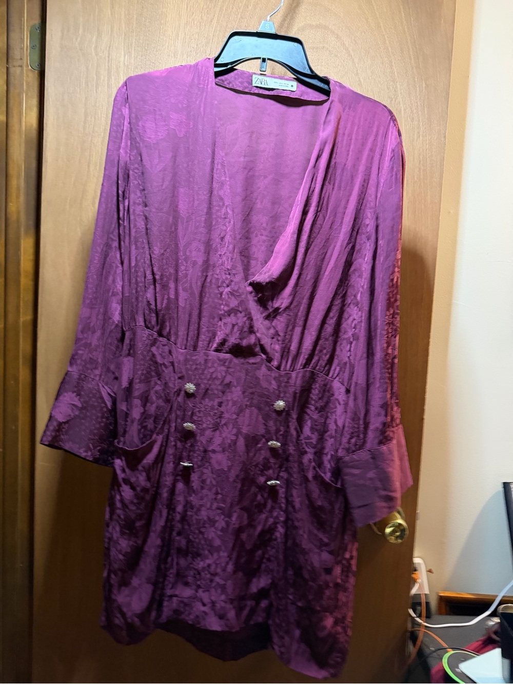 Zara Purple Satin Jacquard dress  size large